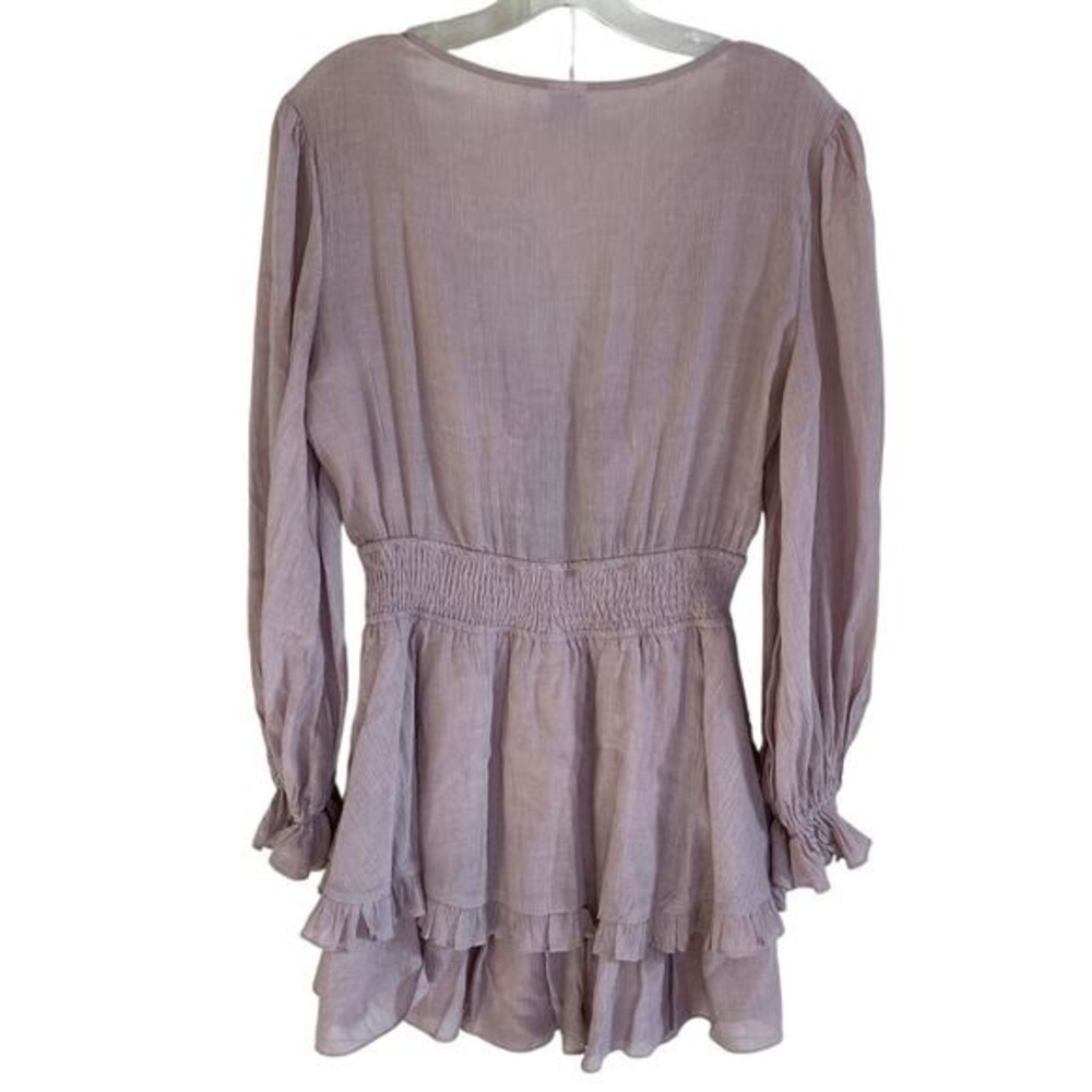 Angel Biba Mauve Ruffle Mini Romper Dress Long Balloon Sleeve Front Tie Small - Picture 10 of 14